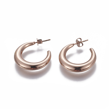 304 Stainless Steel Stud Earrings, Half Hoop Earrings, Hypoallergenic Earrings, with Ear Nuts