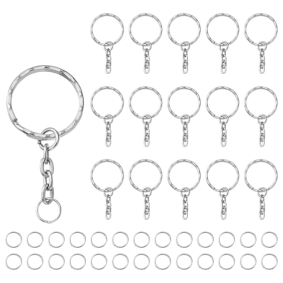 50 porte-clés fendus en fer, avec 50 anneaux de saut ouverts en fer