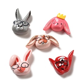 Cabochons décodés en résine opaque, lapin avec des lunettes et chien avec une couronne, formes mixtes