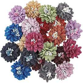 Nbeads 22pcs 11 couleurs fleurs en tissu non tissé, avec de la poudre de paillettes, pour les bandeaux de bricolage fleur, vêtements, , accessoires de chapeaux