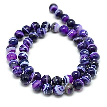 Natural Striped Agate/Banded Agate Bead Strands, Dyed, Round