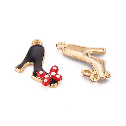 Alloy Enamel Pendants, Cadmium Free & Lead Free, Light Gold, High-Heeled Shoes with Butterfly