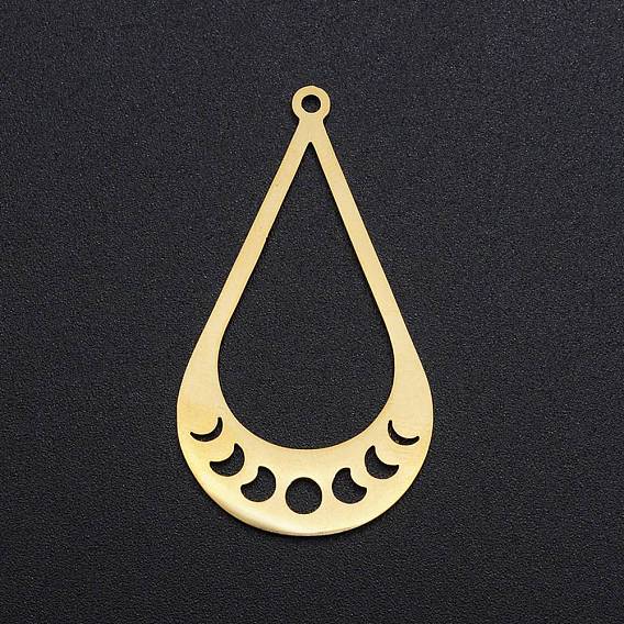Ion Plating(IP) 201 Stainless Steel Pendants, Laser Cut, Teardrop with Phase of the Moon