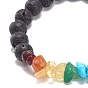 Natural & Synthetic Mixed Stone Chips & Lava Rock & Alloy Cross Stretch Bracelets, 7 Chakra Jewelry for Women