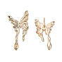 Brass Stud Earring Findings, for Half Drilled Beads, Cadmium Free & Nickel Free & Lead Free, Butterfly
