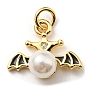 Brass Enamel Pendants, with Plastic Imitation Pearls and Jump Ring, Long-Lasting Plated, Lead Free & Cadmium Free, Wing Charm