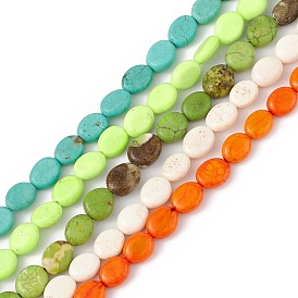 Natural Turpuoise Beads Strands, Mixed Dyed and Undyed, Flat Oval