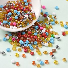 Perles de rocailles en verre de couleurs opaques et transparentes et métalliques, trou rond, ronde