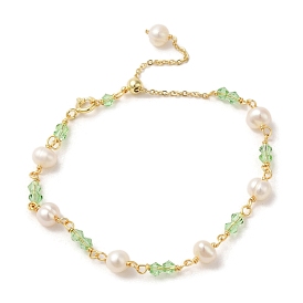 Bracelets en perles de verre et de perles naturelles, avec des chaînes en laiton