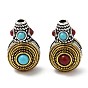 Rack Plating Tibetan Style Alloy 3 Hole Guru Beads, T-Drilled Beads, with Synthetic Turquoise, Gourd, Cadmium Free & Lead Free