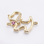 Brass Micro Pave Cubic Zirconia Puppy Links Connectors, Long-Lasting Plated, Dog Silhouette