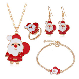 Adorable Santa Claus Jewelry Set with Gift Pendant Necklace and Earrings