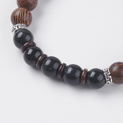 Natural Lava Rock & Coconut Stretch Bracelets, with Gemstone and Alloy Findings