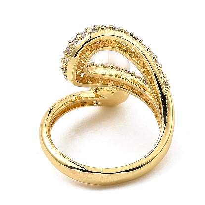 Открытое кольцо-манжета с полым каплевидным цирконием и пластиковыми бусинами из искусственного жемчуга, покрытие стойки латунное кольцо, без кадмия и без свинца
