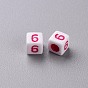 Opaque White Acrylic Beads, Cube with Number