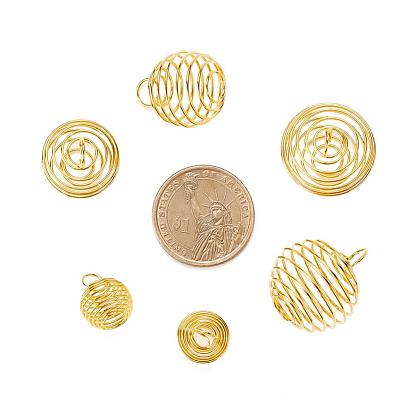 30Pcs 3 Style Round Iron Wire Pendants, Spiral Bead Cage Pendants, with Silver Polishing Cloth