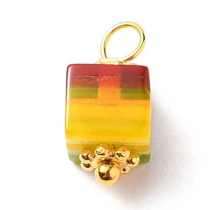 Handmade Millefiori Glass Charms, with Alloy Spacer Beads and Brass Ball Head Pins, Cube
