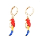Colorful Enamel Parrot Dangle Leverback Earrings, Brass Jewelry for Women, Cadmium Free & Nickel Free & Lead Free