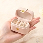 Caja organizadora de anillos de cuero mini pu ovalada con ranura 4 y botón a presión, joyero de viaje portátil para anillos