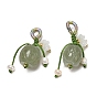 Natural Hetian Jade Pendants, Barrel Charms with Natural Jadeite and Pearl and Brass Beads