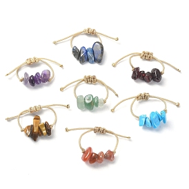Natural & Synthetic Mixed Gemstone Chip Braided Bead Finger Ring, Adjustable Ring
