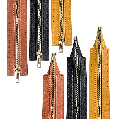 Metal Zipper Accessories, with PU Leather Frame, for Crochet Purse Making