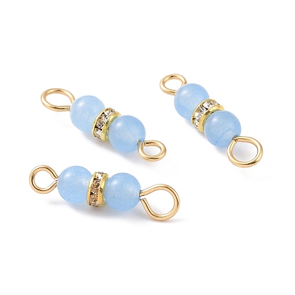Natural Dyed Malaysia Jade Connector Charms, with Brass Grade A Rhinestone Spacer Beads and 304 Stainless Steel Eye Pins, Column Links