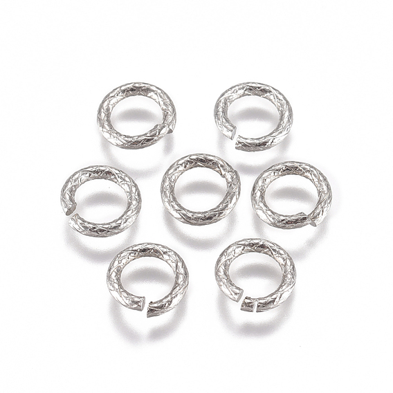 304 Stainless Steel Textured Jump Rings, Open Jump Rings, Round Ring