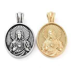 304 Stainless Steel Pendants, Oval with Saint Charm