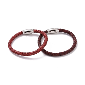 Кожаный плетеный браслет на круглом шнуре с 304 застежкой из нержавеющей стали для женщин