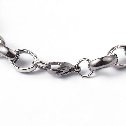 Ring 304 Stainless Steel Link Bracelets, with Lobster Claw Clasps, 8-5/8 inch(220mm), 10mm