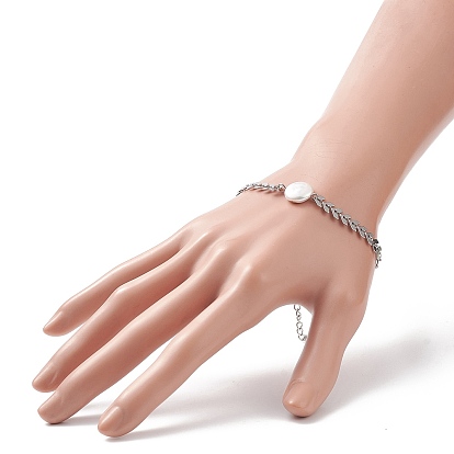 Bracelet à maillons de perles naturelles avec 304 chaînes d'épis en acier inoxydable pour femme