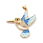 Brass Micro Pave Clear Cubic Zirconia Pendants, with Enamel, Long-Lasting Plated, Real 18K Gold Plated, Bird