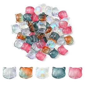 50Pcs 5 Colors Transparent Glass Beads, Cat, for Jewelry Making