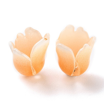 4-Petal Opaque Acrylic Bead Caps, Orange Flower, Open Cuff Rose