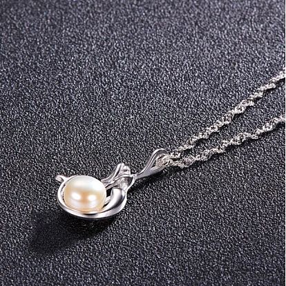 Ожерелье shegrace chic 925 из стерлингового серебра с пресноводным жемчугом и подвеской в виде русалки, 17.7 дюйм