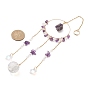 Glass Teardrop & Star Pendant Decoration, with Natural Amethyst & Quartz Crystal Bead and 304 Stainless Steel Cable Chains