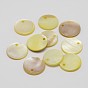 Dyed Natural Flat Round Shell Pendant, 15x2mm, Hole: 1.5mm