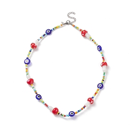Mushroom Handmade Lampwork Beaded Necklaces for Women, Glass Seed Beads & Evil Eye Bead Necklaces
