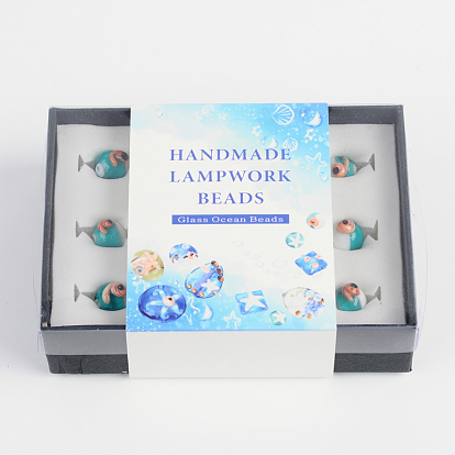 Handmade Lampwork Beads, Round with Conch Pattern, 15~16x11~12mm, Hole: 1mm, about 12pcs/box