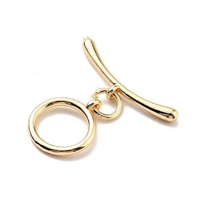 Rack Plating Brass Toggle Clasps, Cadmium Free & Lead Free, Long-Lasting Plated Round Ring & Curved Bar