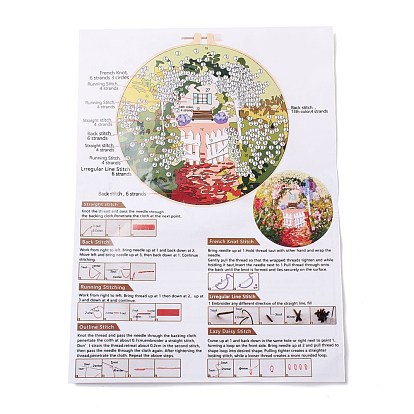 DIY Garden Pattern Embroidery Starter Kit, Cross Stitch Kit Including Imitation Bamboo Frame, Carbon Steel Pins, Cloth and Colorful Threads