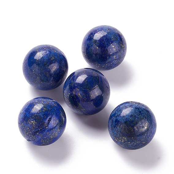 Natural Lapis Lazuli Beads, Dyed, No Hole/Undrilled, for Wire Wrapped Pendant Making, Round