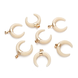 Resin Pendants, with Brass Findings, Double Horn/Crescent Moon, Golden