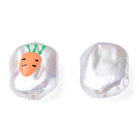 ABS Plastic Imitation Pearl Beads, with Enamel, Oval with Carrot
