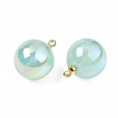 Pendentifs en plastique imitation perle abs, avec les accessoires en laiton, de couleur plaquée ab , ronde