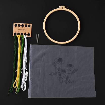 Kits de broderie en tissu transparent bricolage, avec fibre élastique en polyuréthane et cadre en plastique et aiguille en fer et fil coloré