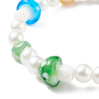 Lampwork Mushroom & Glass Pearl Beaded Stretch Bracelet for Kids