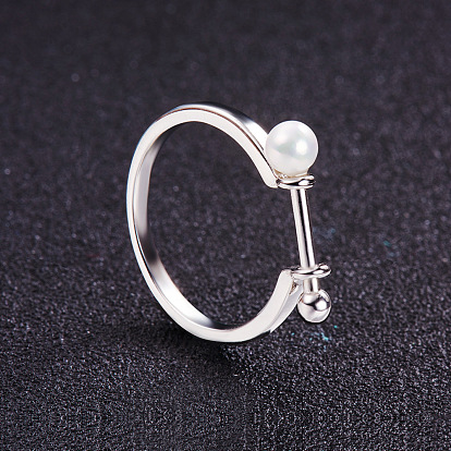 SHEGRACE Stylish 925 Sterling Silver Finger Ring, Stick with Shell Pearl, 18mm