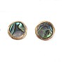 Abalone Shell/Paua Shell Stud Earrings, with Copper Wire, Brass Stud Earring Findings and Ear Nuts, with Cardboard Packing Box, Flat Round
